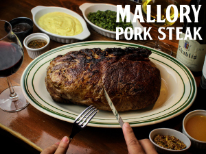 厚切りポークを低温で仕上げる再現性の高い調理法で、誰もが驚く迫力と味わいを提供。