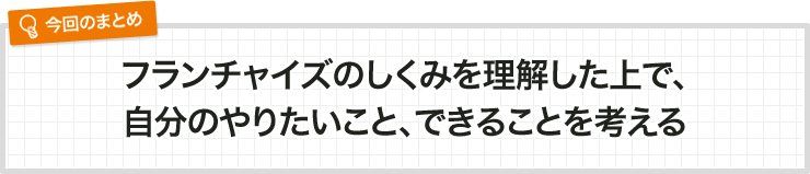 フランチャイズのしくみを理解した上で、自分のやりたいこと、できることを考える