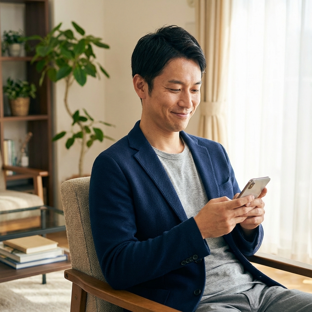 スマホで副業をチェックする男性